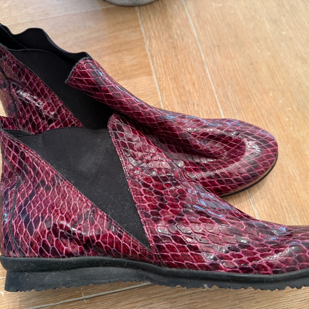 Arche Burgundy Snakeskin Ankle Boots